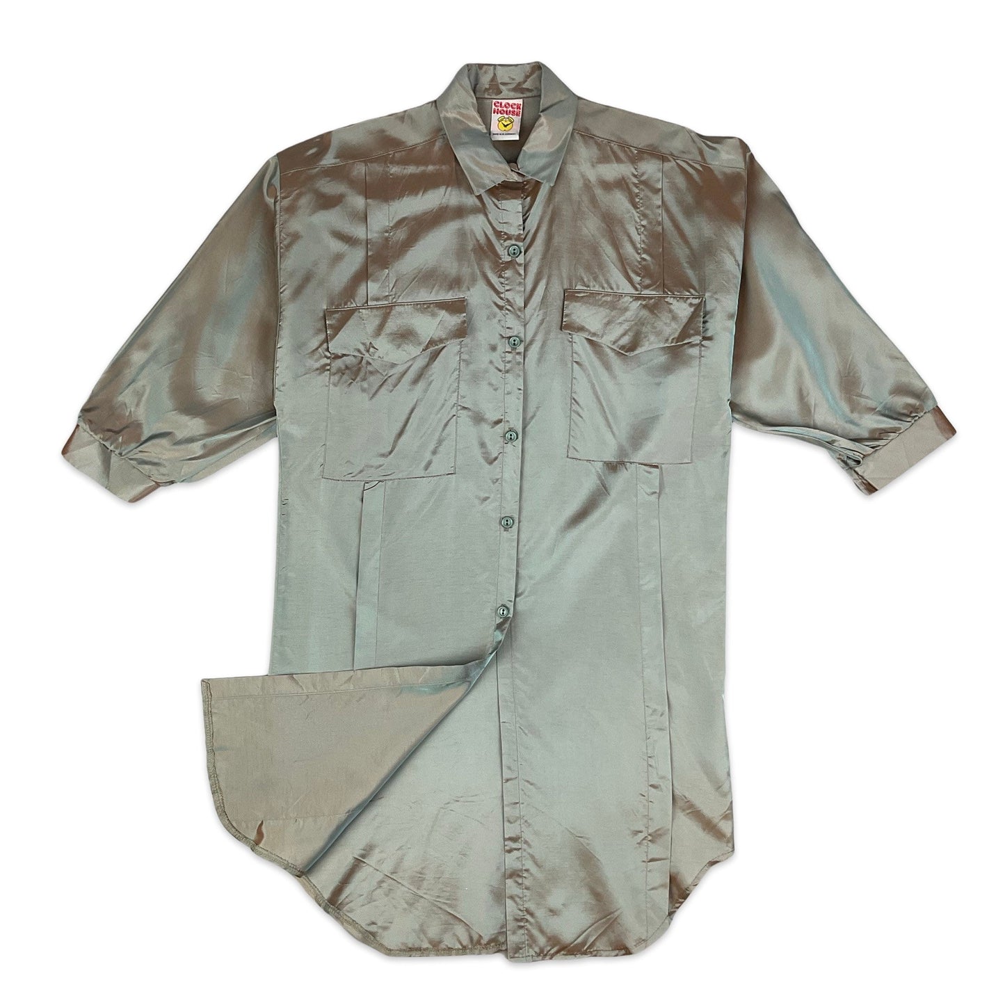 90s Baby Blue & Orange Iridescent Shirt Dress
