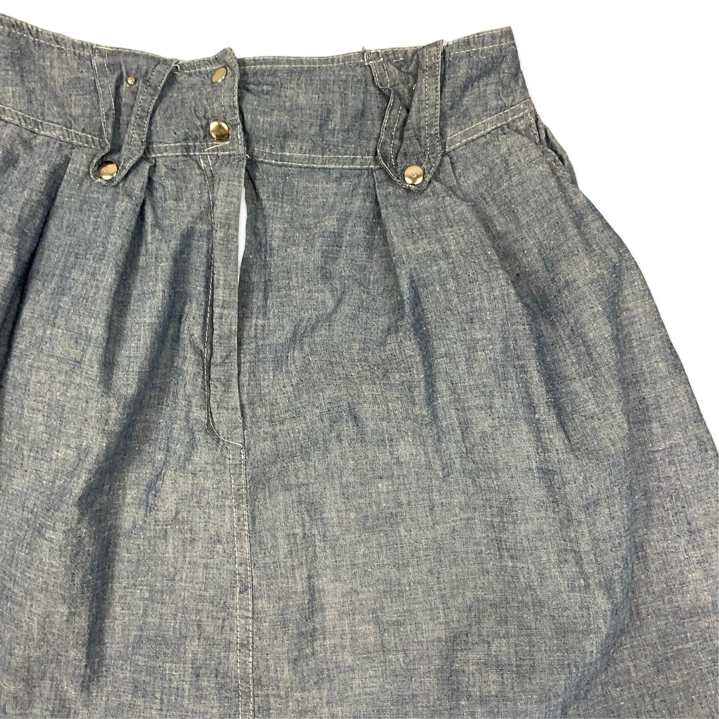 Vintage Blue Chambray Pleated Midi Skirt 10