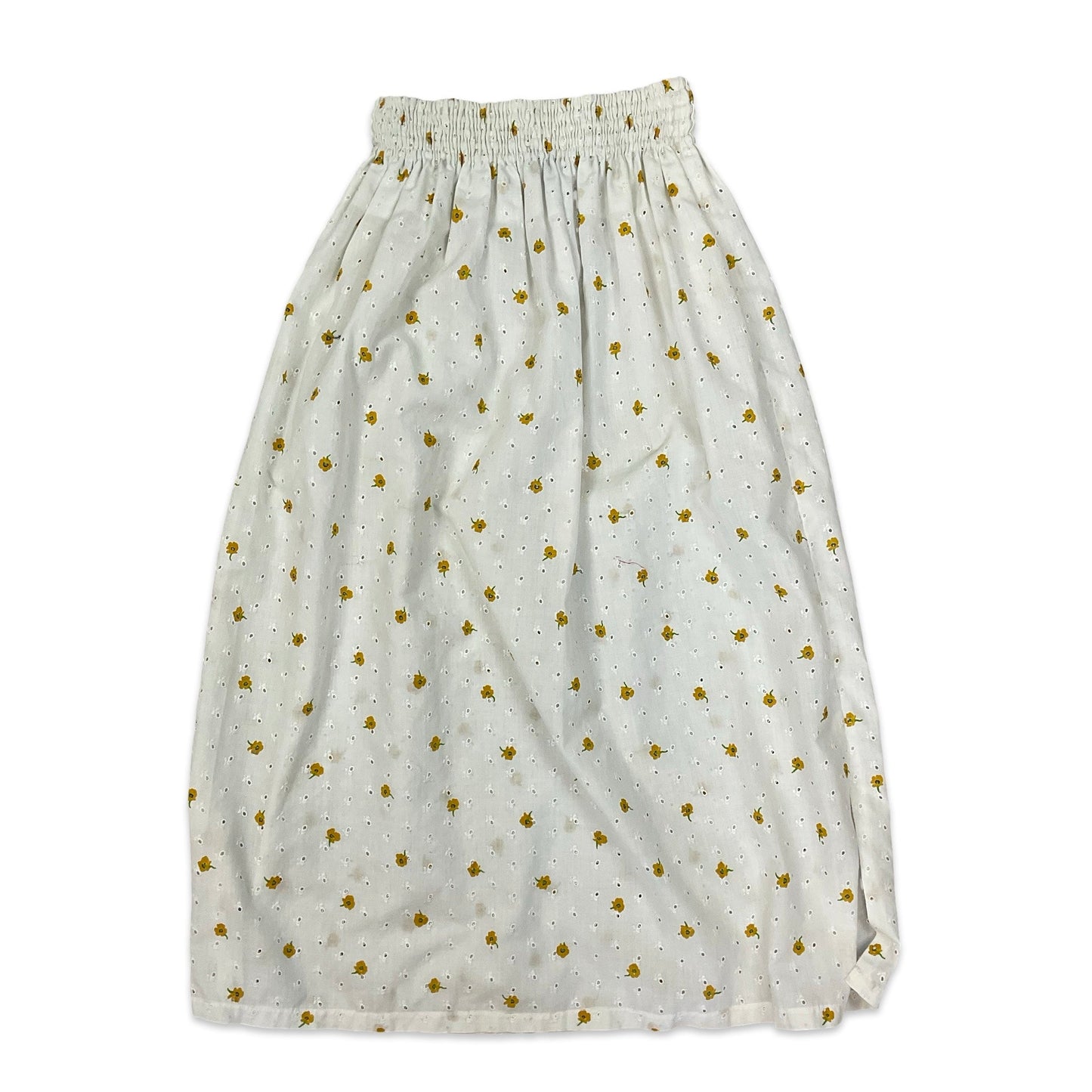 Vintage White Broderie Anglaise Floral Print Midi Skirt 6 8 10 12 14