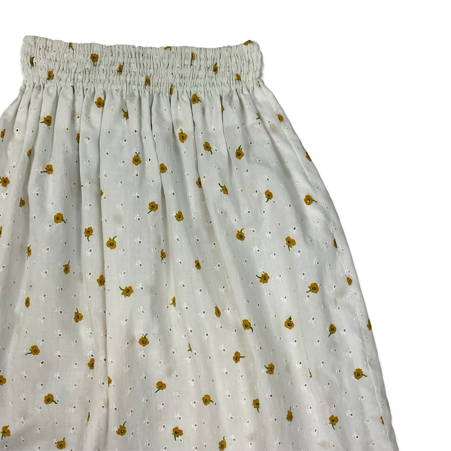 Vintage White Broderie Anglaise Floral Print Midi Skirt 6 8 10 12 14