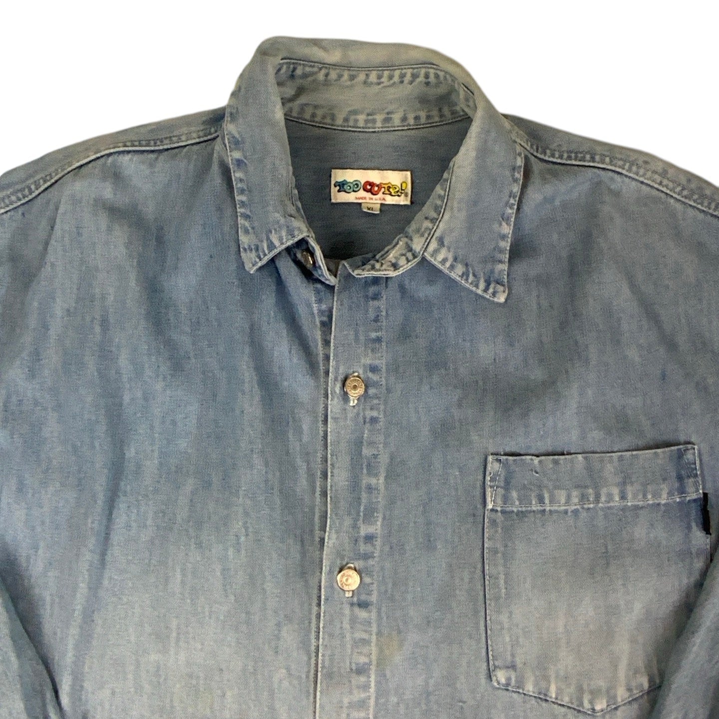 Vintage 90s 'Too Cute!' Disney Embroidered Denim Shirt XL 2XL