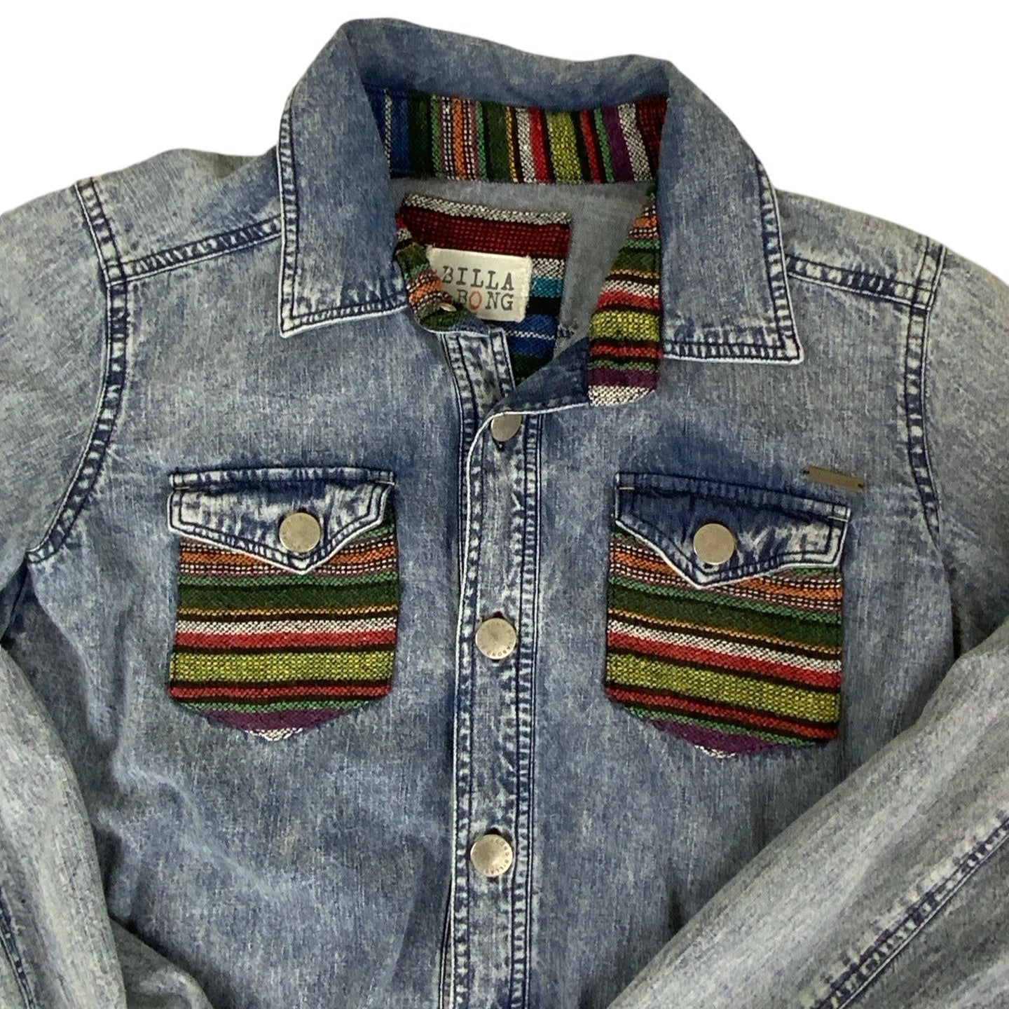 Vintage 90s Billabong Colourful Tapestry Stonewashed Denim Shirt S M