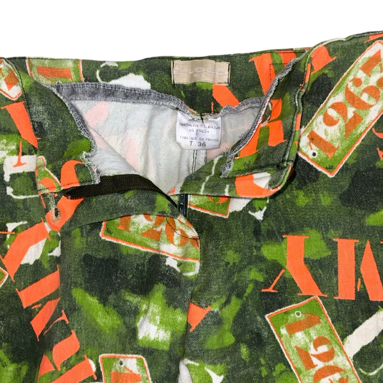 Vintage ‘E&L Jeans’ High Waisted Green Orange White ‘1263 Army’ Flared Jeans 8 10