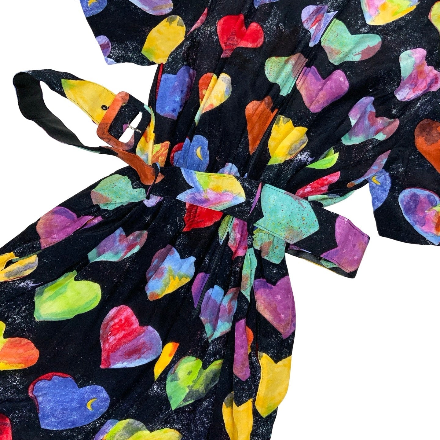 Vintage 80s 90s ‘Betty Barclay’ Black Multicoloured Love Heart Pockets V-Neck Aline Mini Dress 10 12
