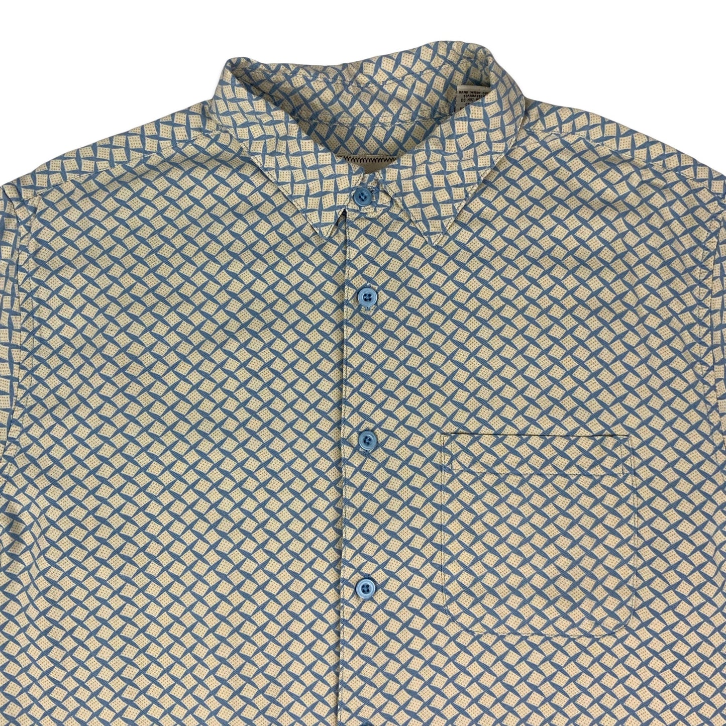 80s Blue & Beige Silk Shirt XL