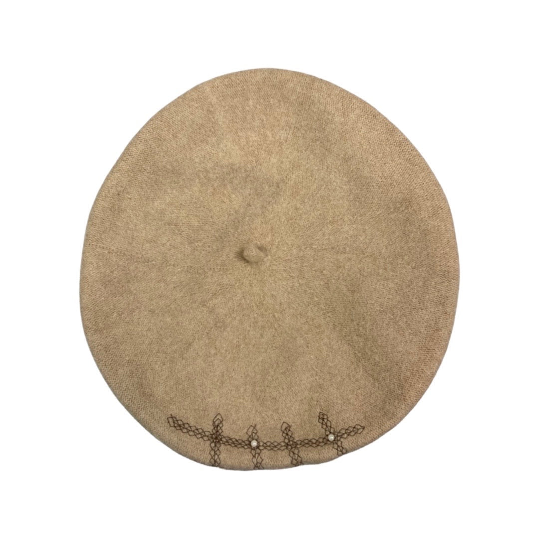 Vintage Beige Stitched Pearl Beret