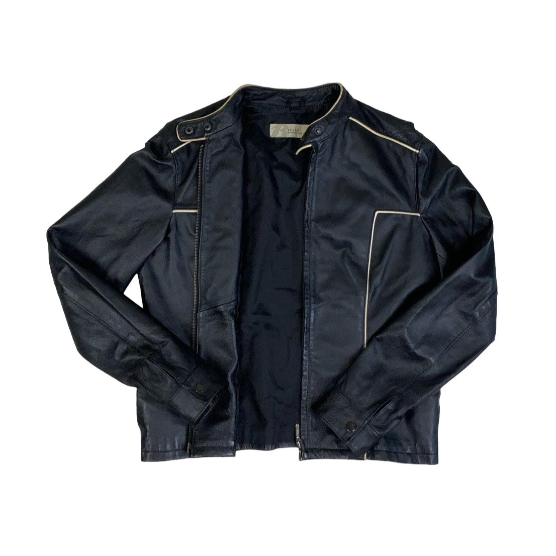 Vintage 90s Pelle Black Leather Biker Jacket 12 S