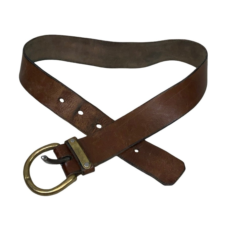 Vintage 80s 90s Brown Leather Gold Buckle Belt