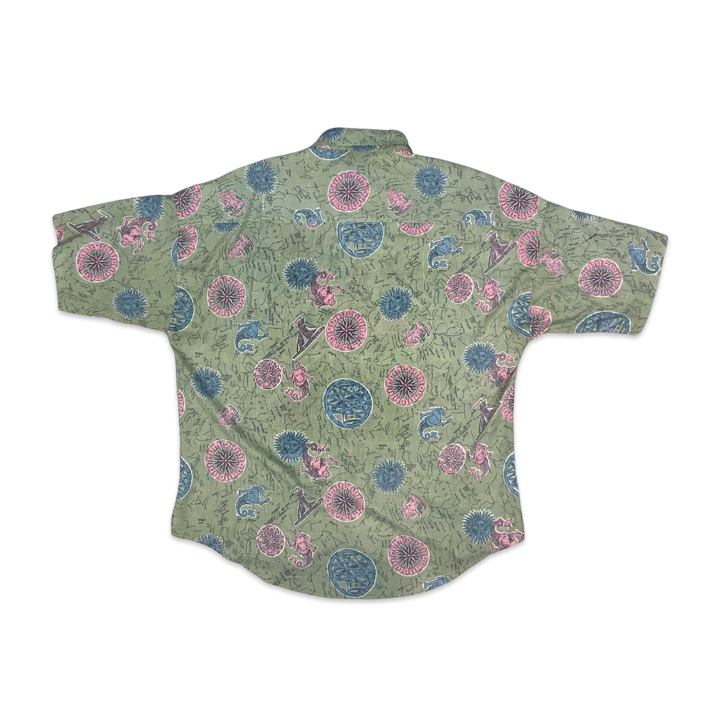 80s Baby Blue & Pink Sea Print Shirt L