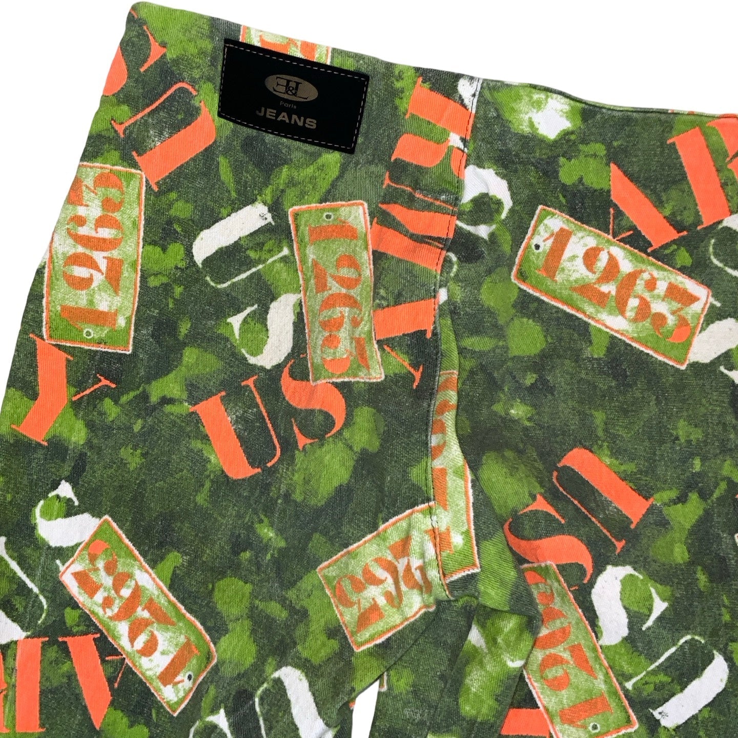 Vintage ‘E&L Jeans’ High Waisted Green Orange White ‘1263 Army’ Flared Jeans 8 10