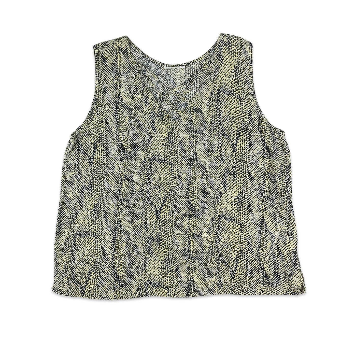 90s Y2K Green & Black Snake Print Vest Top 8 10 12 14 16