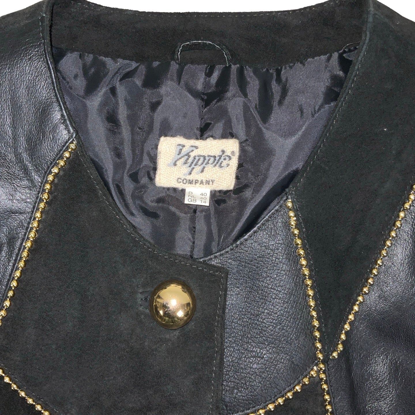 Vintage 80s ‘Kippie Company’ Black Patchwork Beaded Statement Crop Suede Leather Jacket 14 16