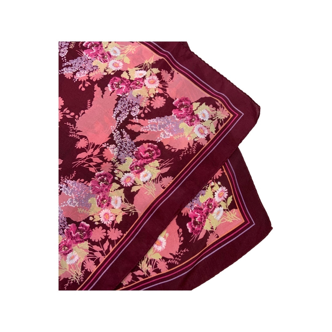 Vintage 70s Burgundy and Pink Floral Scarf