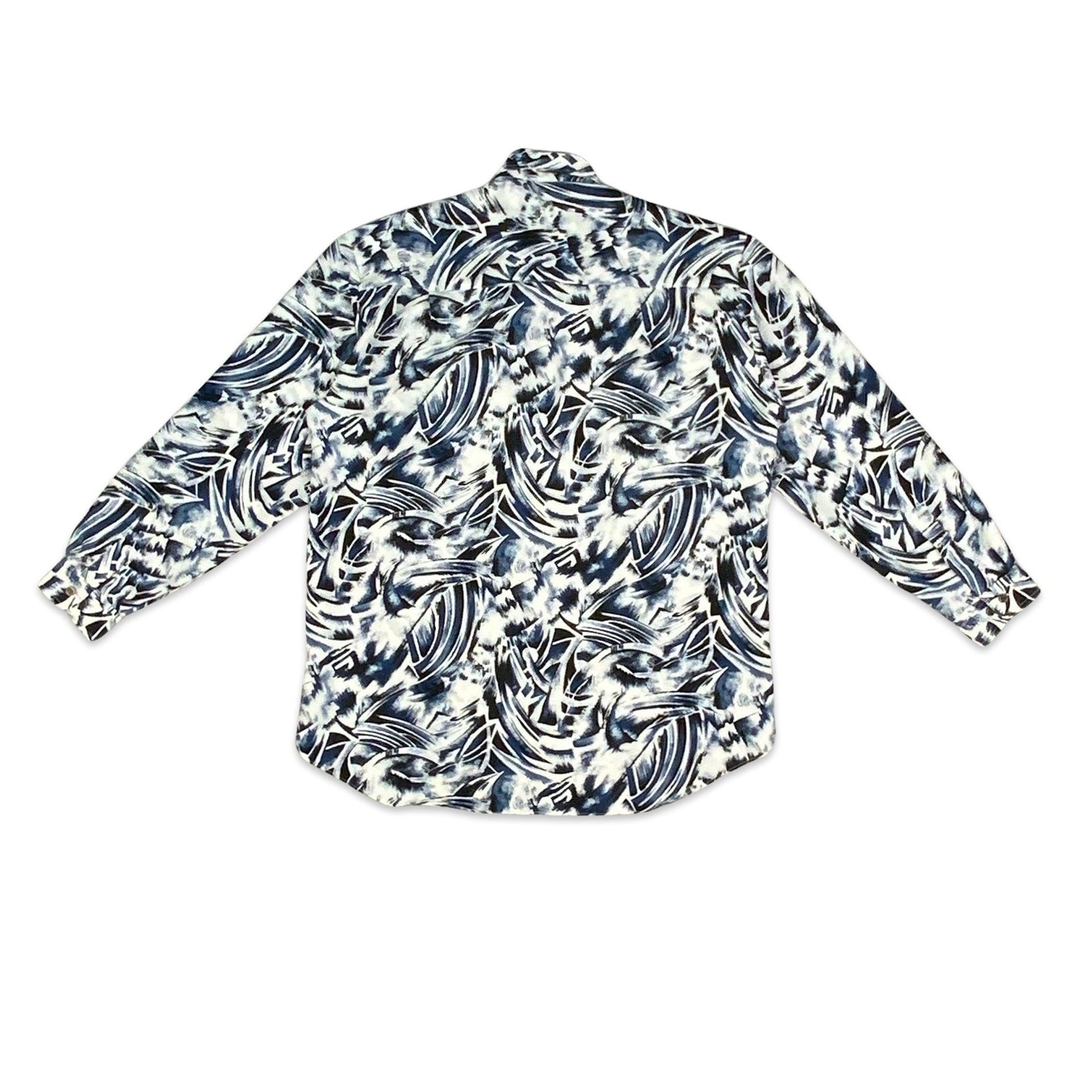 90s Y2K White & Blue Abstract Print Shirt M L