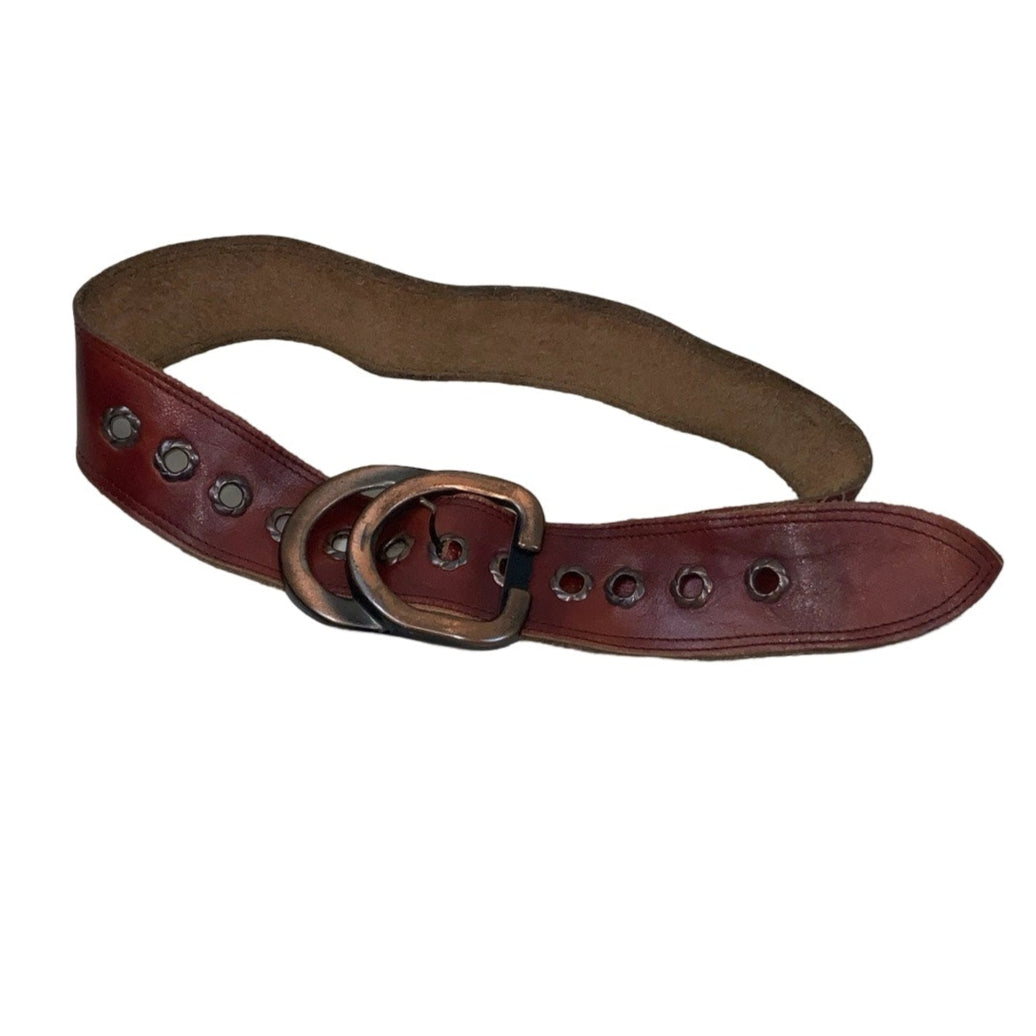 Vintage 90s 00s Thick Red Burgundy Leather Double D-ring Buckle Belt