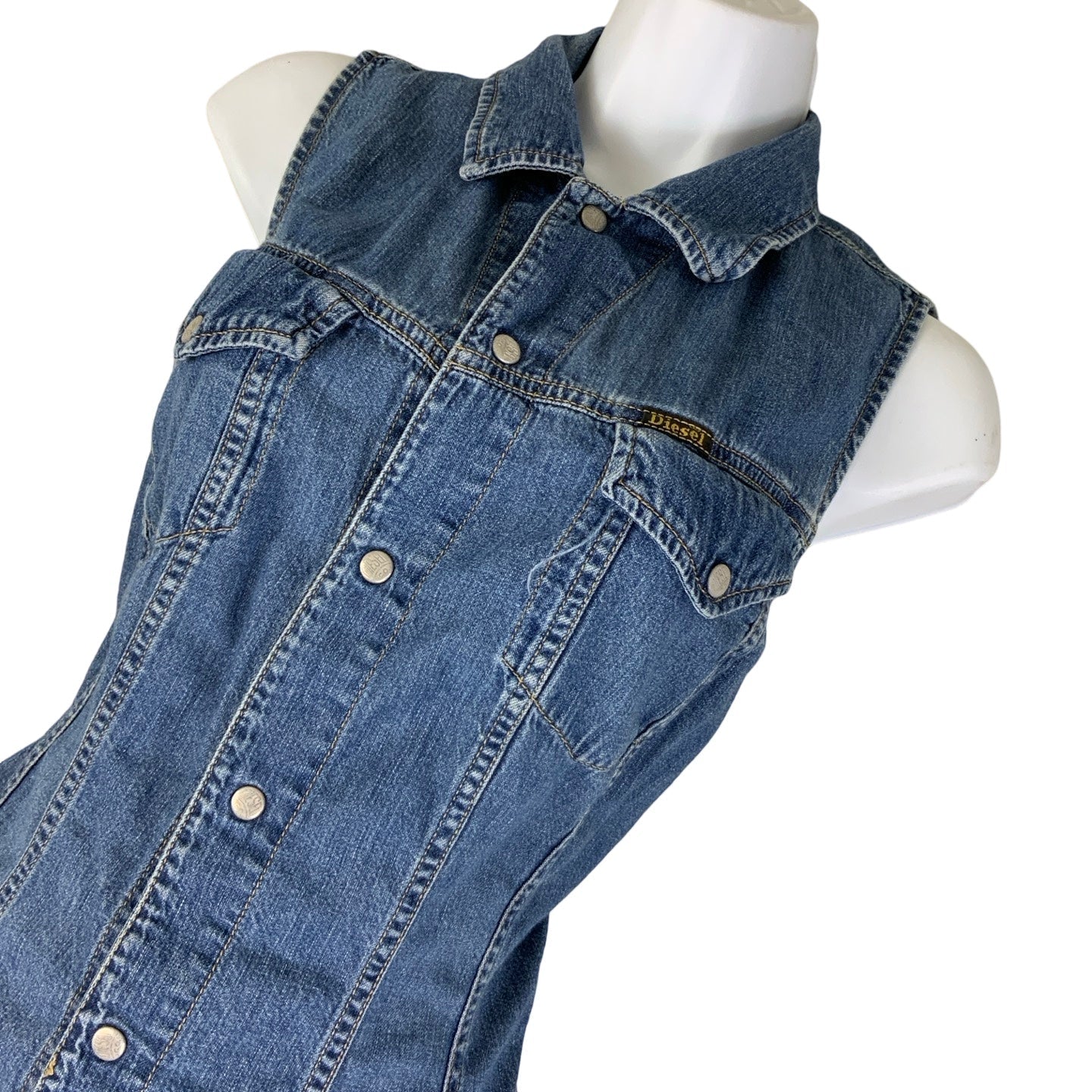 Vintage 90s Authentic Diesel Denim Sleeveless Mini Dress S M 12