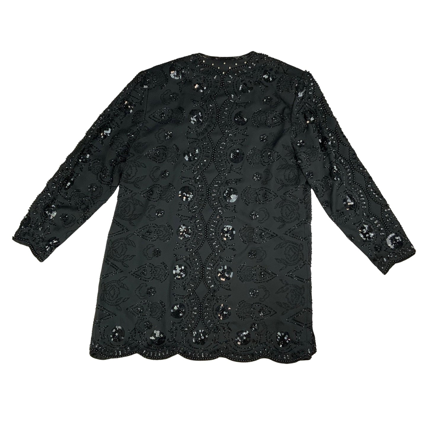 Vintage Black Beaded Long Cardigan 10 12 14