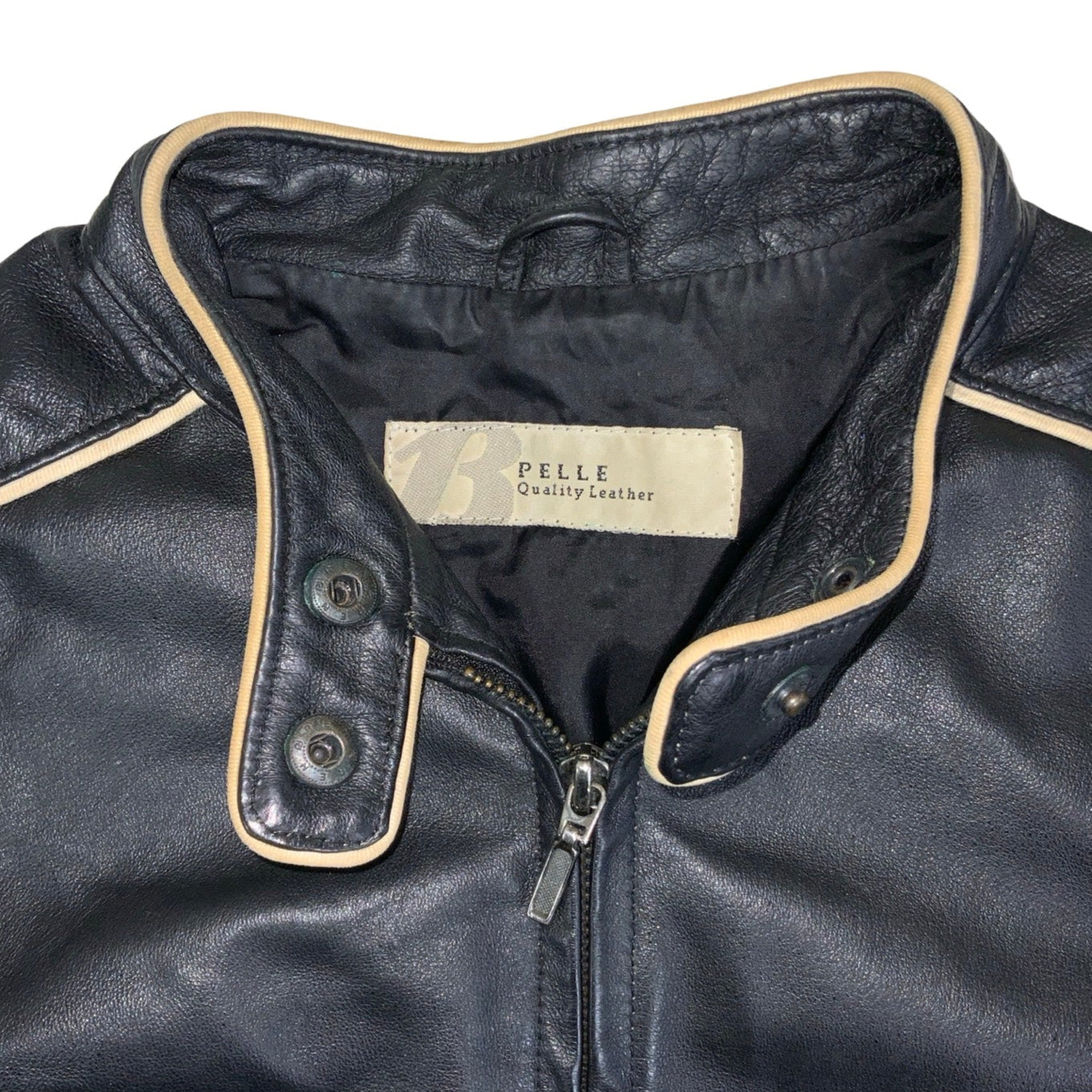 Vintage 90s Pelle Black Leather Biker Jacket 12 S