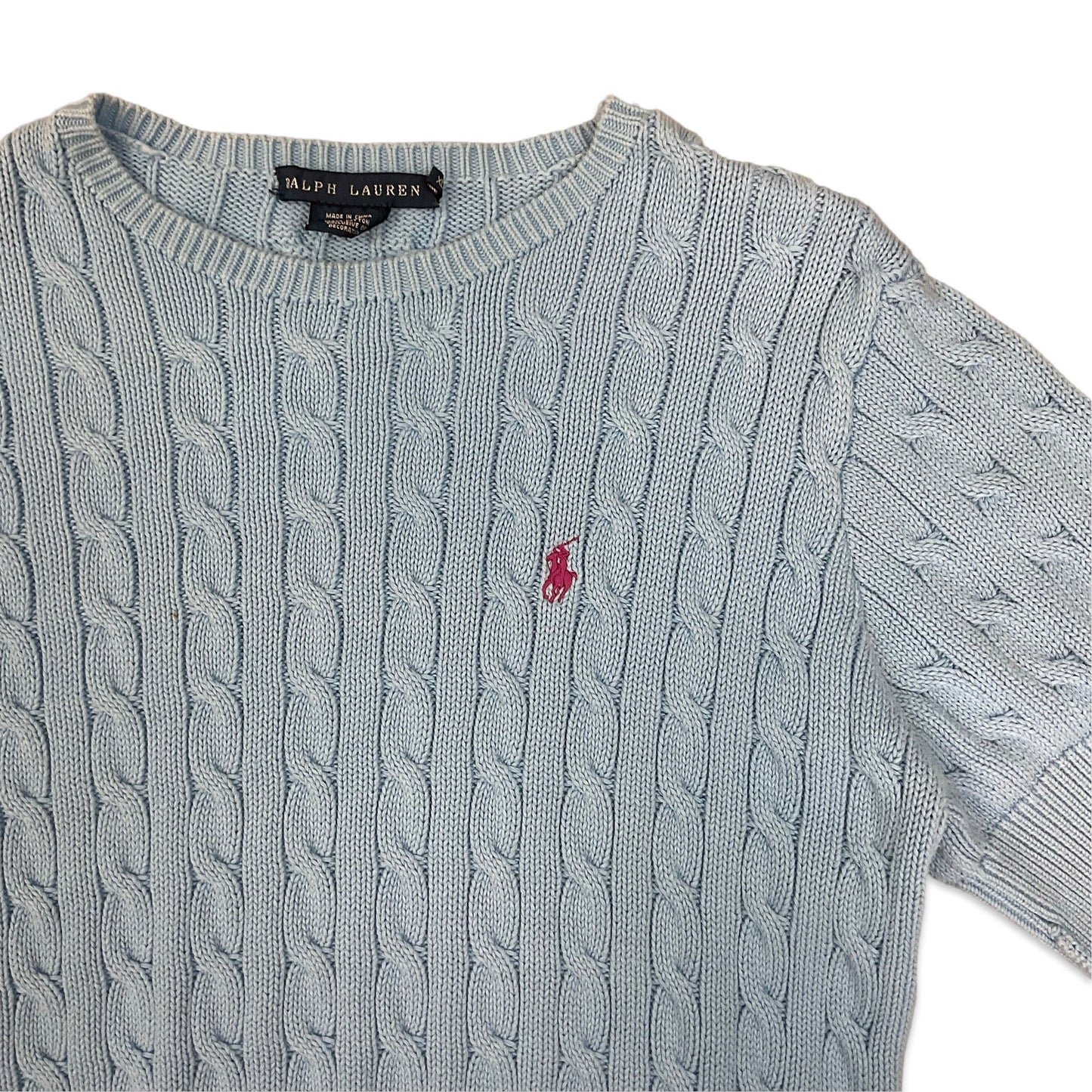Ralph Lauren Blue Cable Knit Short Sleeve Jumper L