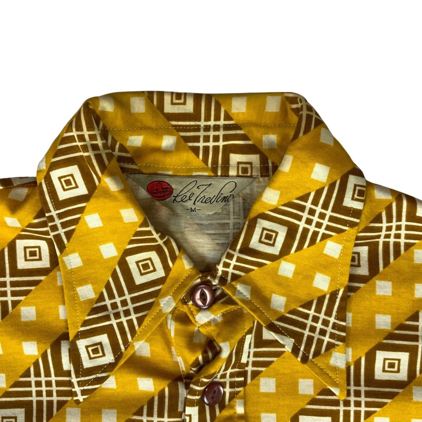 VTG 70s BIG COLLAR MENS POLY SMOCK SHIRT GEOMETRIC PSYCHEDELIC PRINT 36” (34) XS