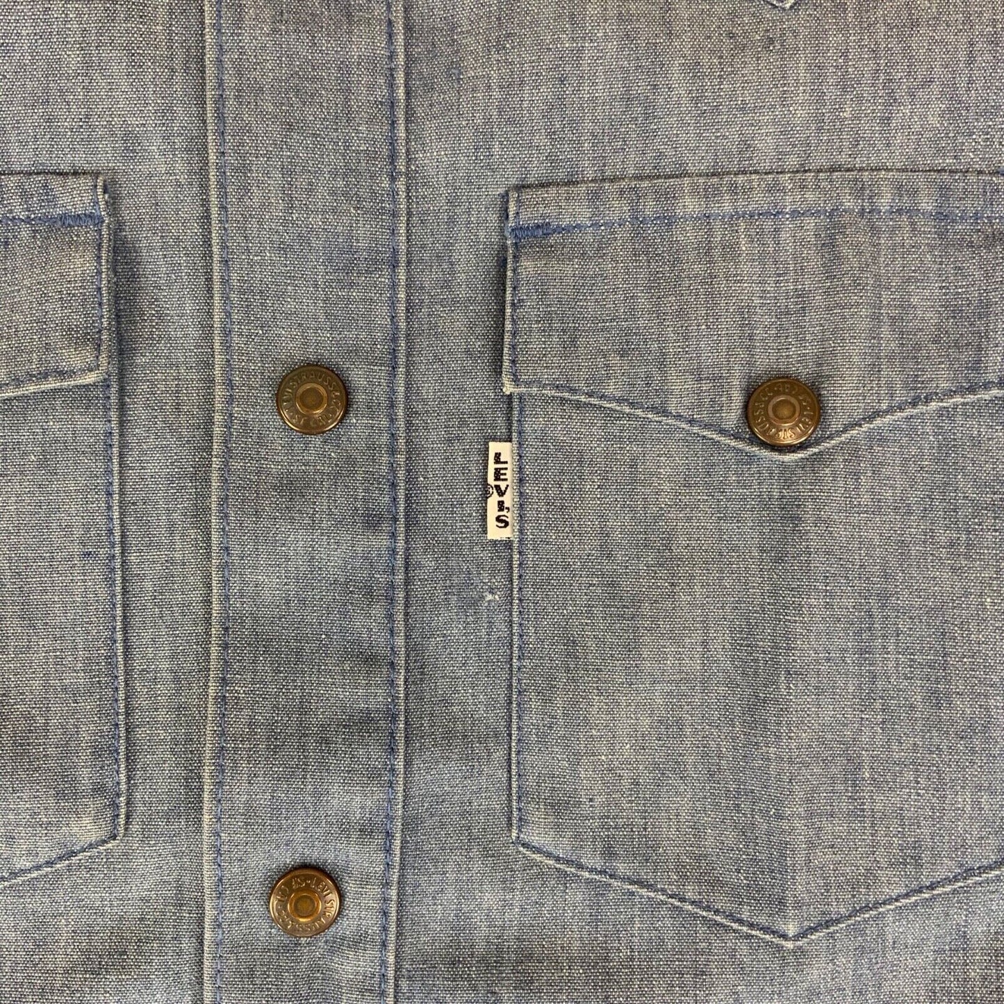 ORIGINAL VTG 1970s LADIES LEVIS BIG E WHITE TAB WESTERN DENIM SHIRT COWBOY 38”
