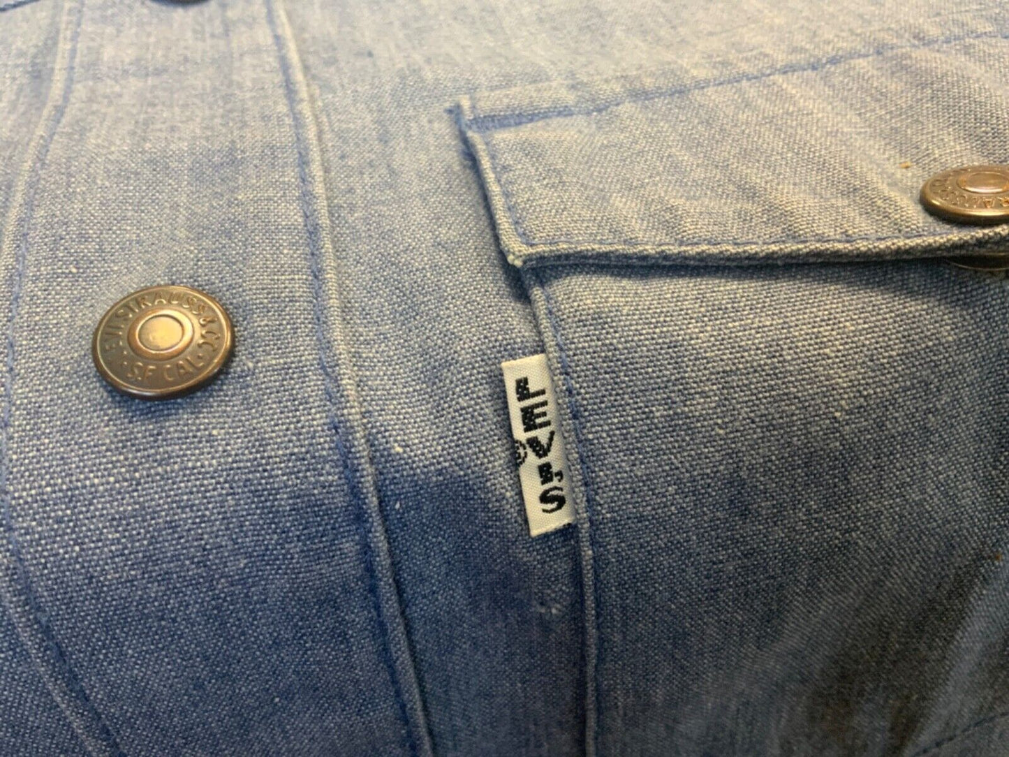 ORIGINAL VTG 1970s LADIES LEVIS BIG E WHITE TAB WESTERN DENIM SHIRT COWBOY 38”