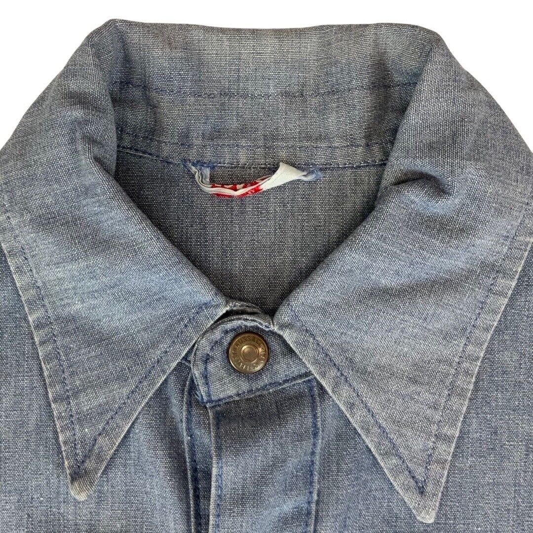 ORIGINAL VTG 1970s LADIES LEVIS BIG E WHITE TAB WESTERN DENIM SHIRT COWBOY 38”