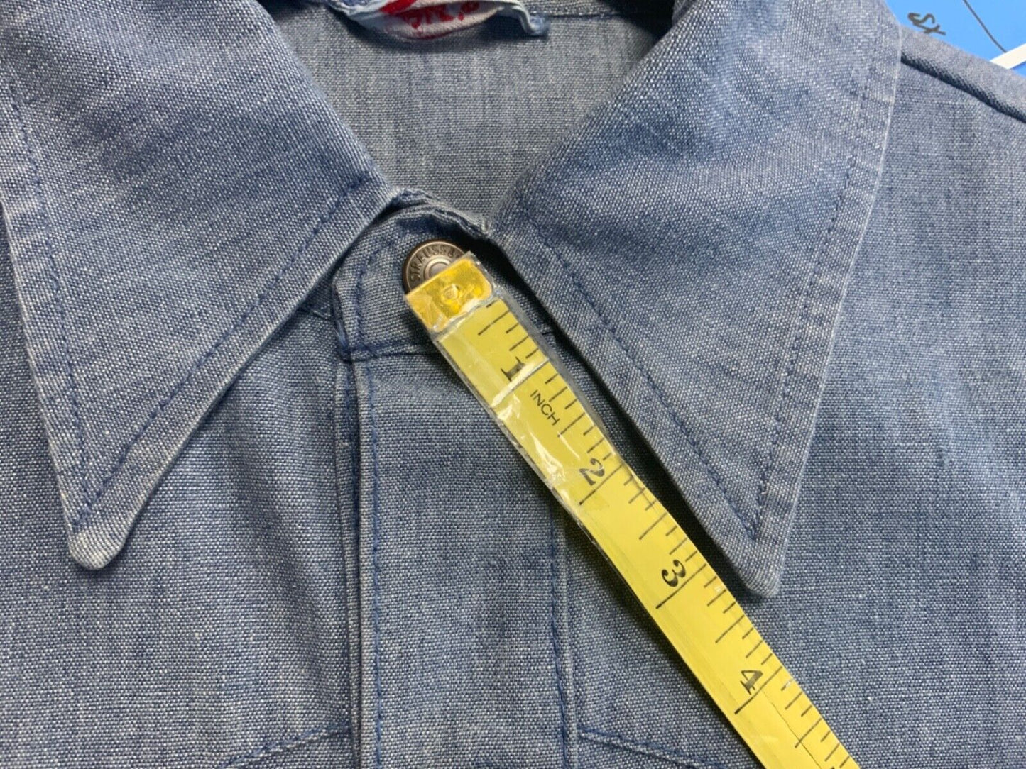 ORIGINAL VTG 1970s LADIES LEVIS BIG E WHITE TAB WESTERN DENIM SHIRT COWBOY 38”