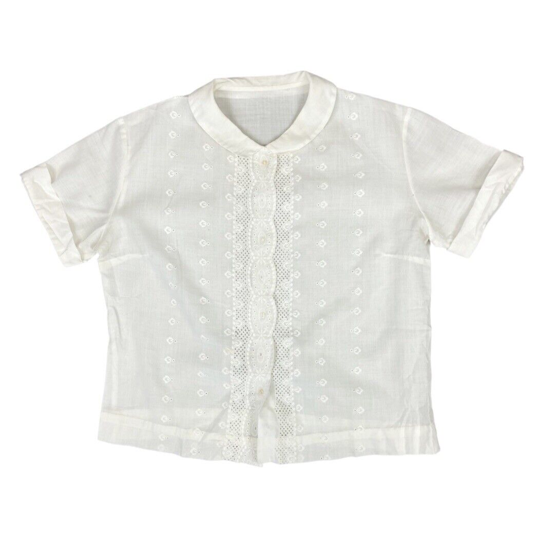 Vintage 90s 00s White Embroidered Button Up Shirt Blouse Boho Whimsy Top M 12/14