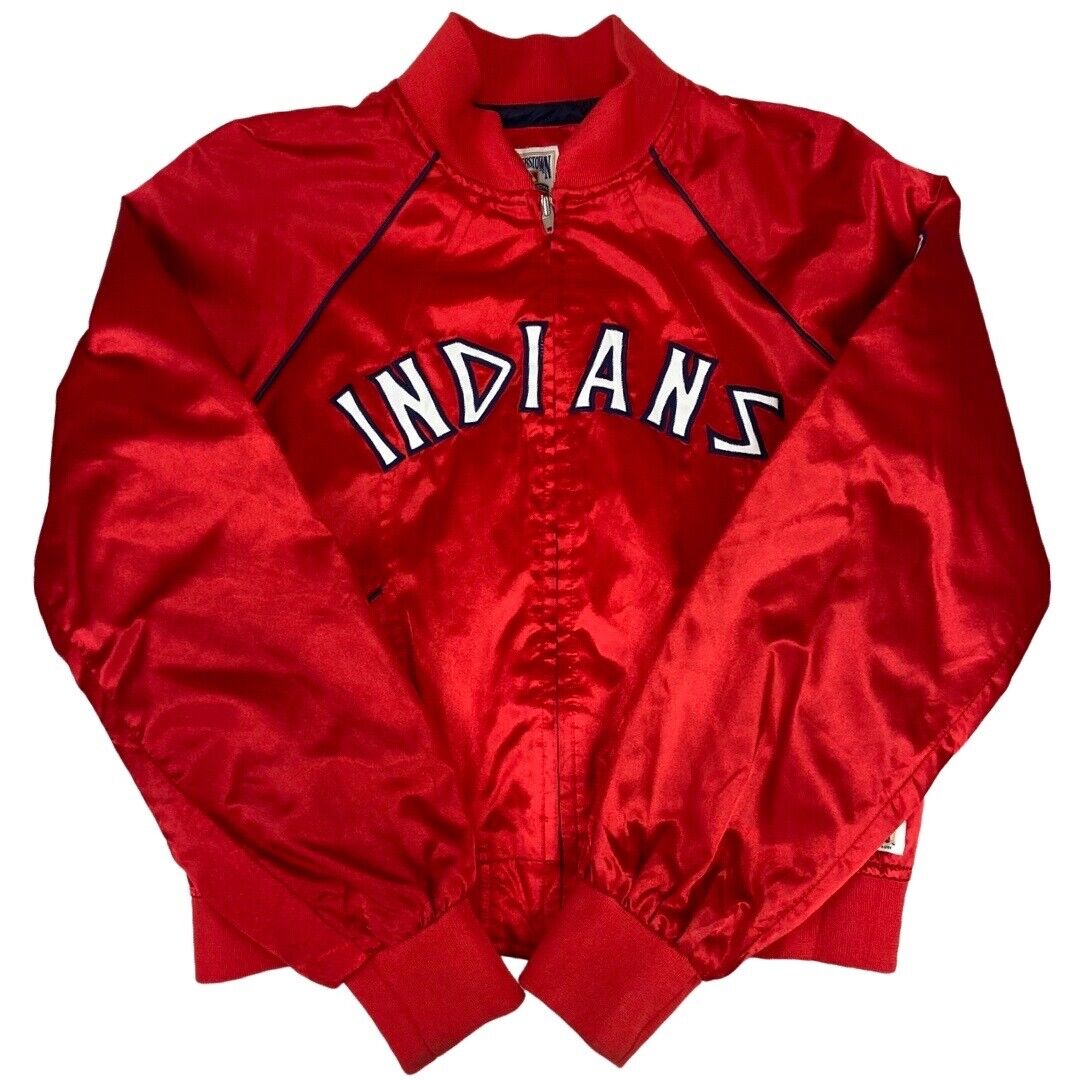Vintage 2000s Red Cleveland Indians Satin Cooperstown Collection Bomber Jacket M