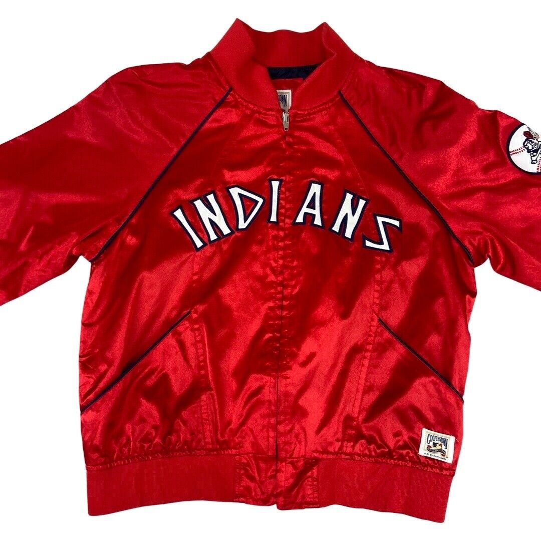 Vintage 2000s Red Cleveland Indians Satin Cooperstown Collection Bomber Jacket M