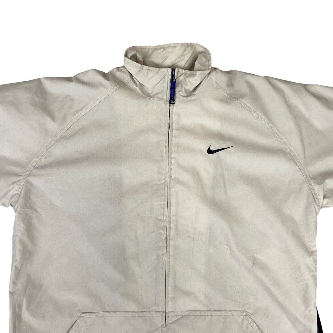 Vintage 00s Y2k Beige Nike Zip-Up Track Jacket Windbreaker Spell-Out XL