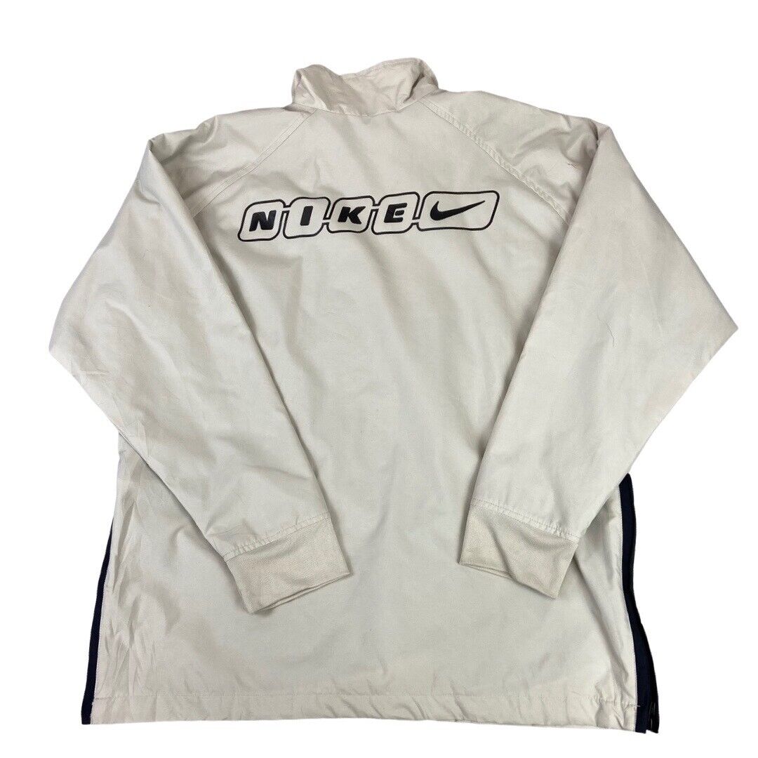 Vintage 00s Y2k Beige Nike Zip-Up Track Jacket Windbreaker Spell-Out XL