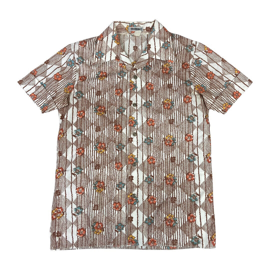 VTG 70s HAWAIIAN STYLE BUTTON DISCO SHIRT COTTON BIG COLLARS DISCO MOD 34” XS