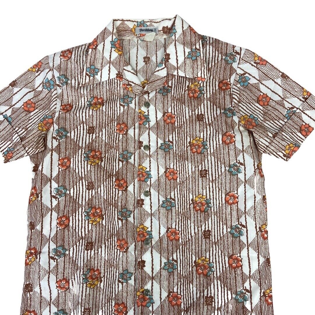 VTG 70s HAWAIIAN STYLE BUTTON DISCO SHIRT COTTON BIG COLLARS DISCO MOD 34” XS