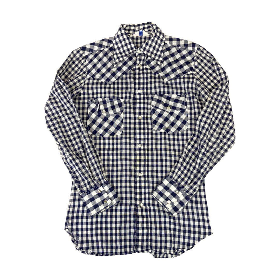 VTG 70s LEVIS SPORTSWEAR BIG E WHITE TAB PEARL SNAP WESTERN SHIRT GINGHAM 34” XS