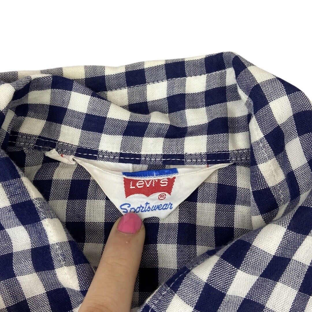 VTG 70s LEVIS SPORTSWEAR BIG E WHITE TAB PEARL SNAP WESTERN SHIRT GINGHAM 34” XS