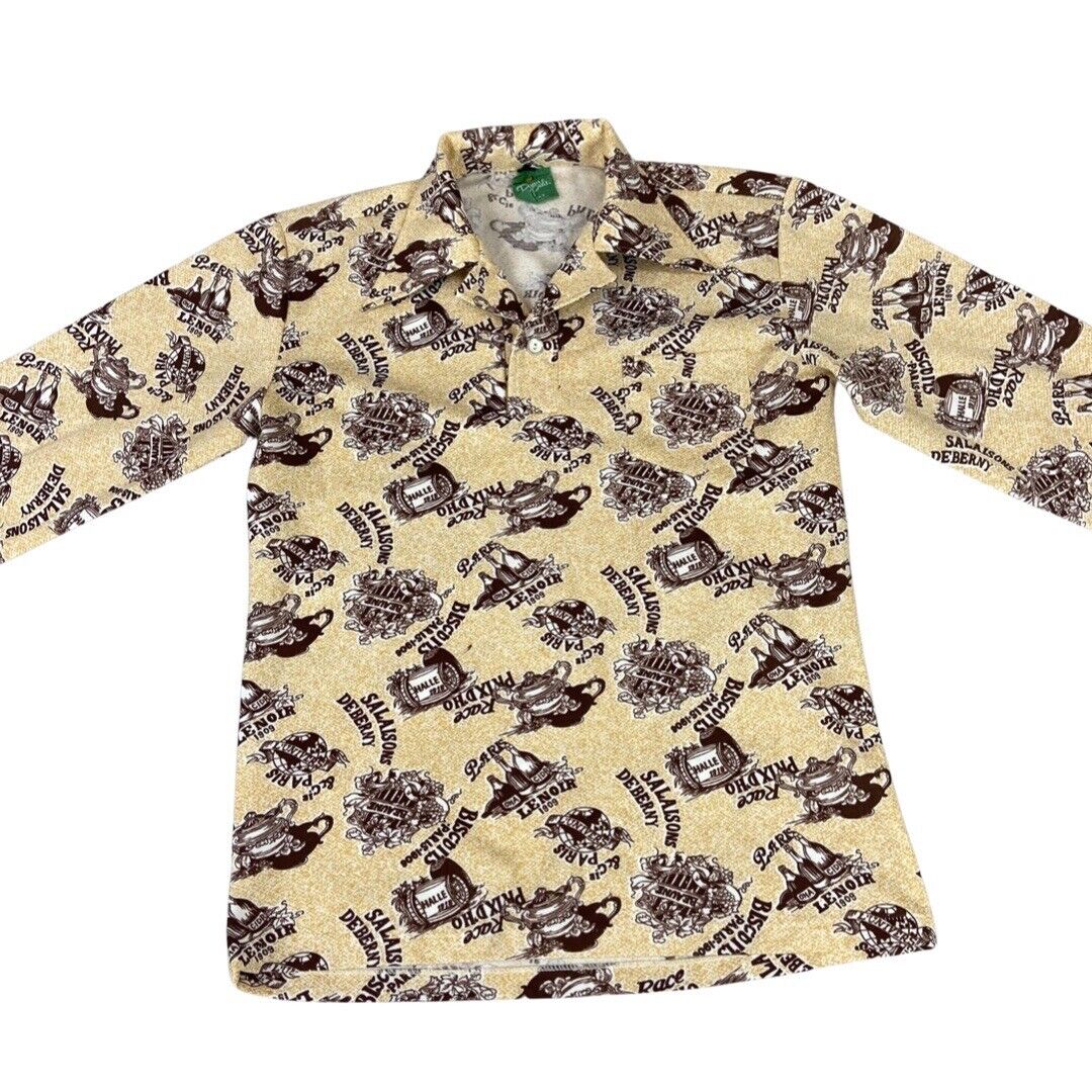 VTG 1970s 1/2 BUTTON DISCO SHIRT POLYESTER BIG COLLARS DISCO MOD 36” S