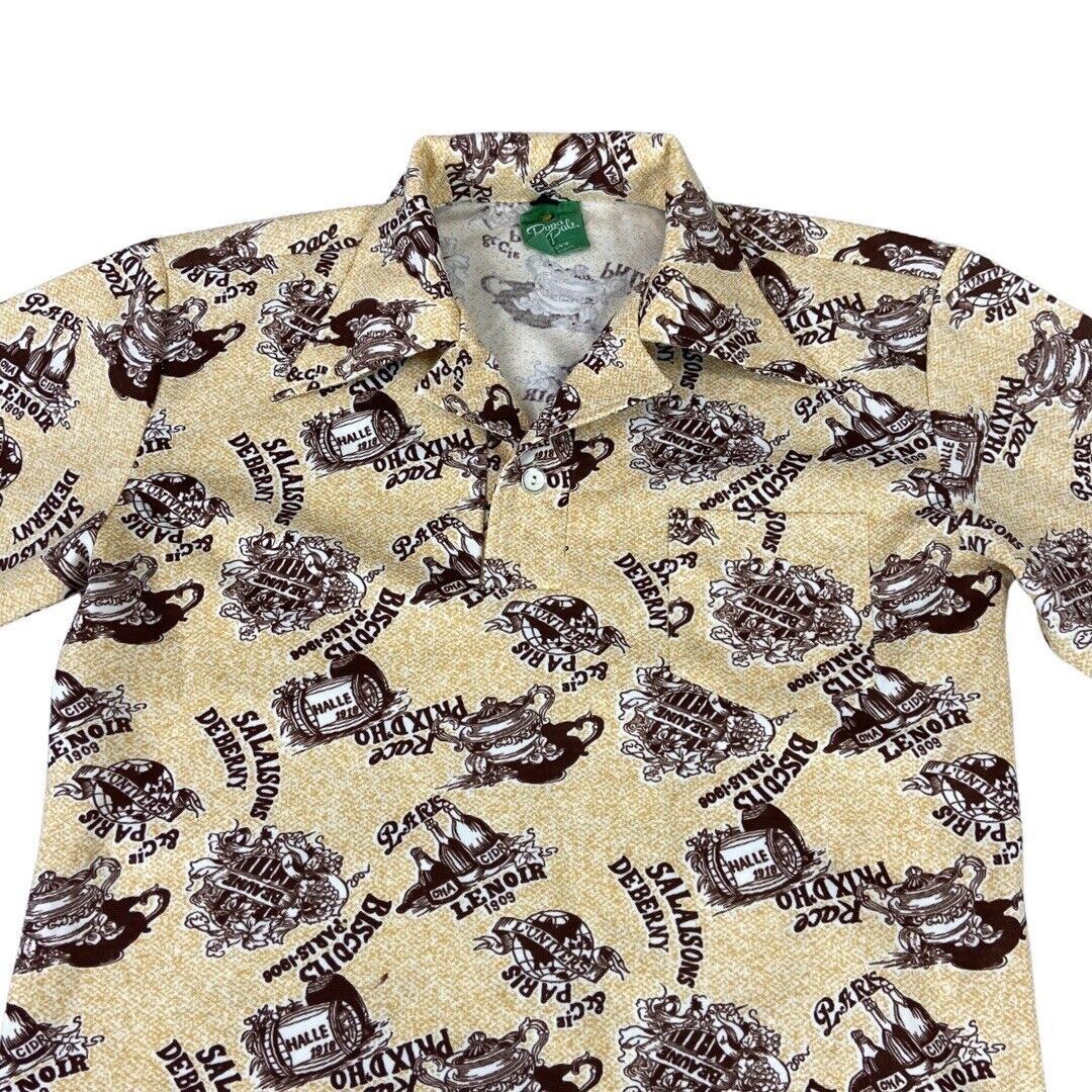 VTG 1970s 1/2 BUTTON DISCO SHIRT POLYESTER BIG COLLARS DISCO MOD 36” S