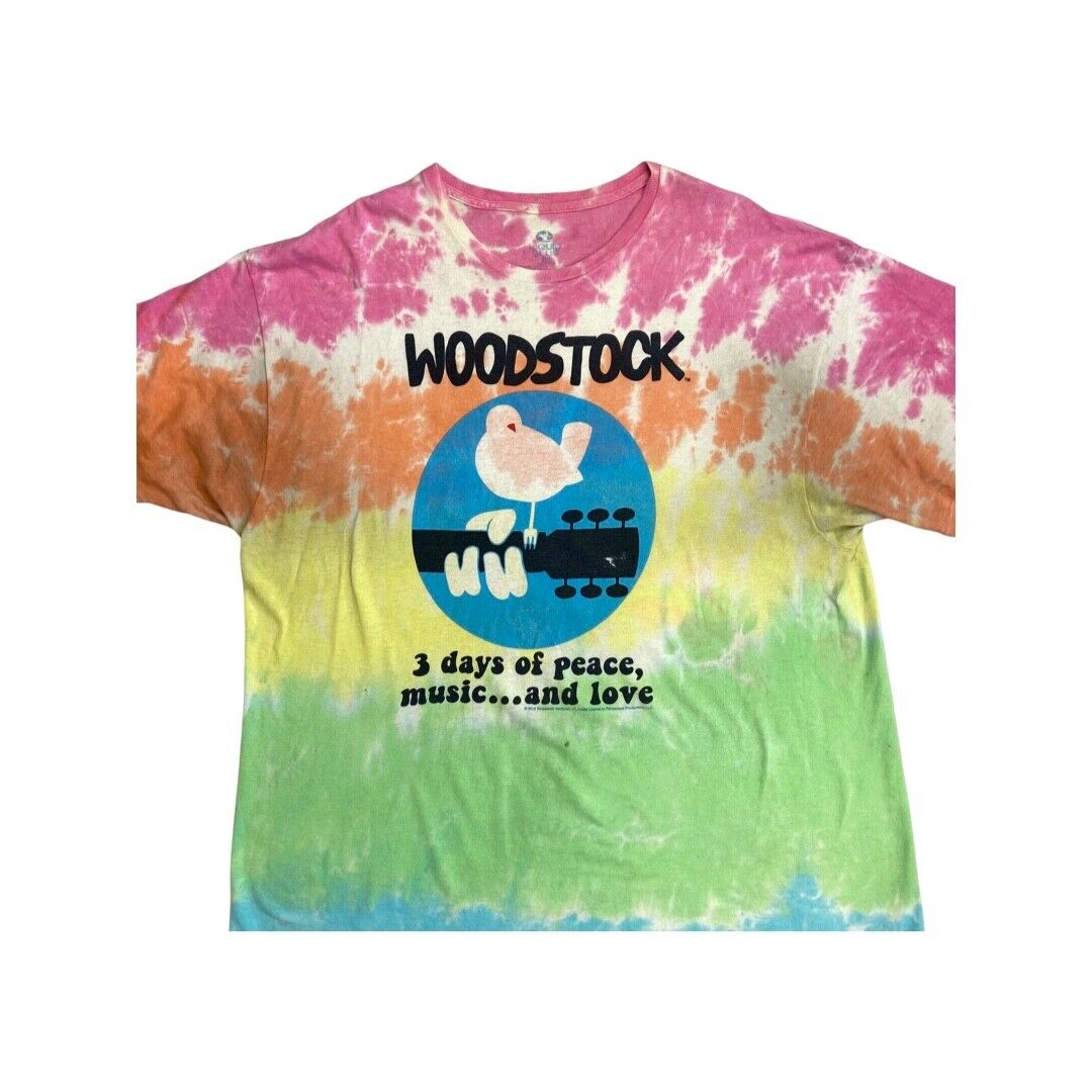 Preloved Tie-Dye Multicolour Liquid Blue Graphic Woodstock Festival T-Shirt XL