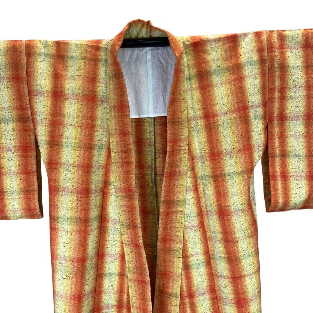 Vintage 80s 90s Orange Yellow Tie-Dye Striped Komon Showa Kimono 16 L