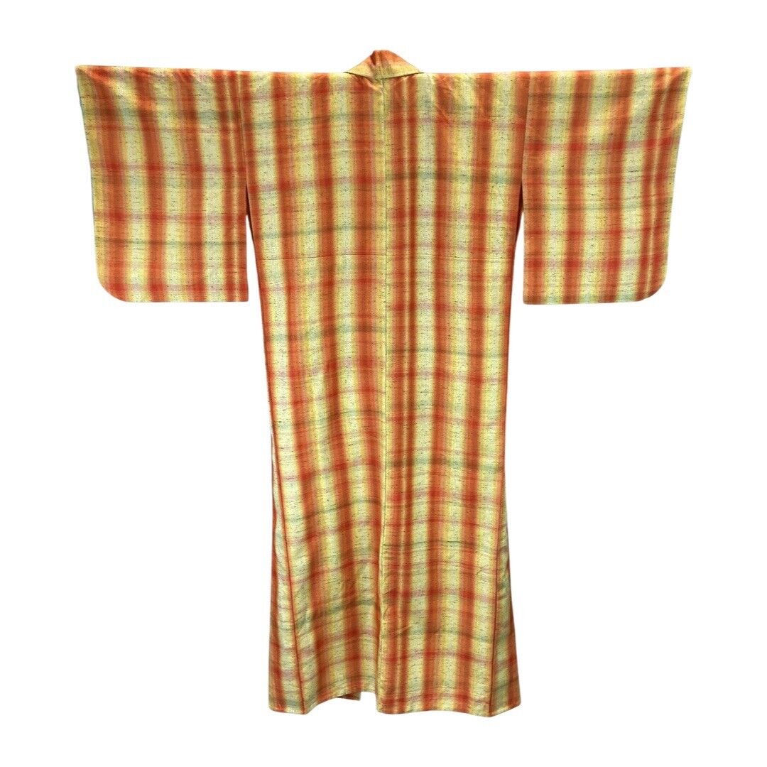 Vintage 80s 90s Orange Yellow Tie-Dye Striped Komon Showa Kimono 16 L