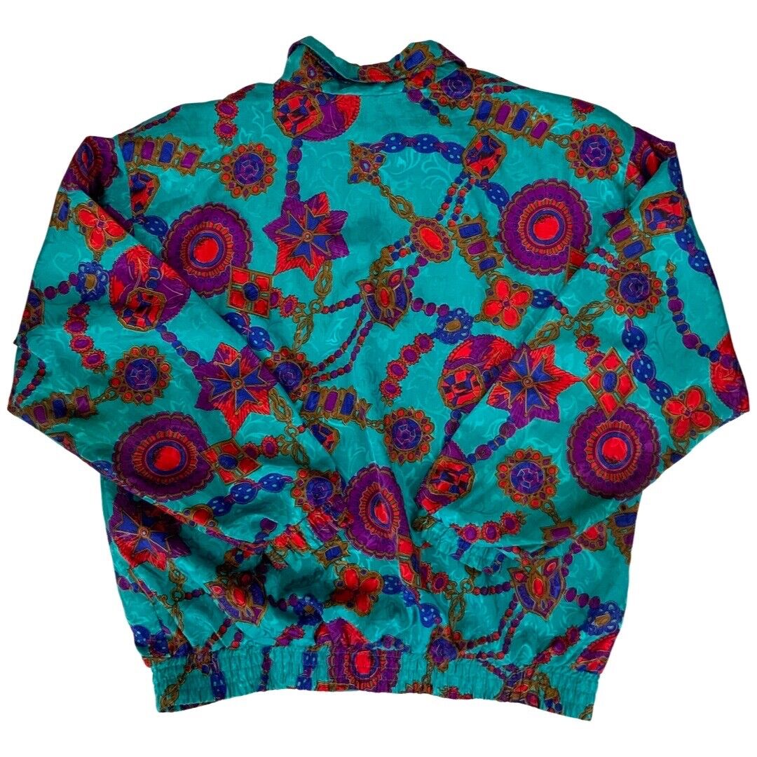Vintage 80s 90s Blue Sunterra Baroque Jewels Printed Shell Bomber Jacket XXL