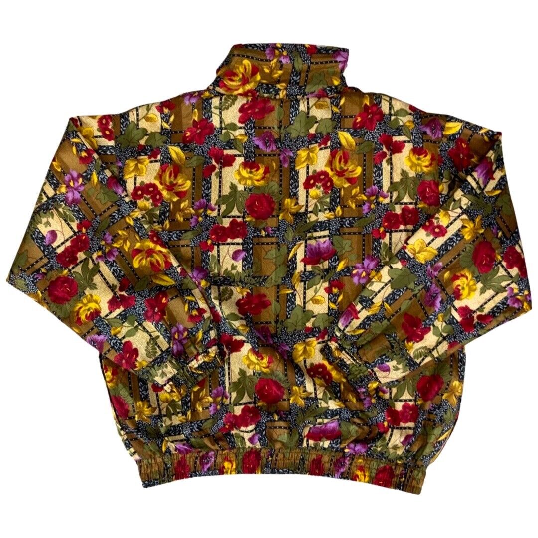 Vintage 80s 90s Green Red ARGEE Sports Floral Patterned Shell Bomber Jacket