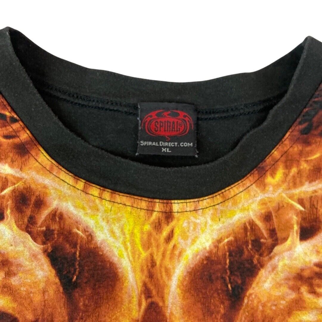 Vintage 00s Y2k Spiral Direct Tribal Flaming Skull Double Sided Graphic Tee XL