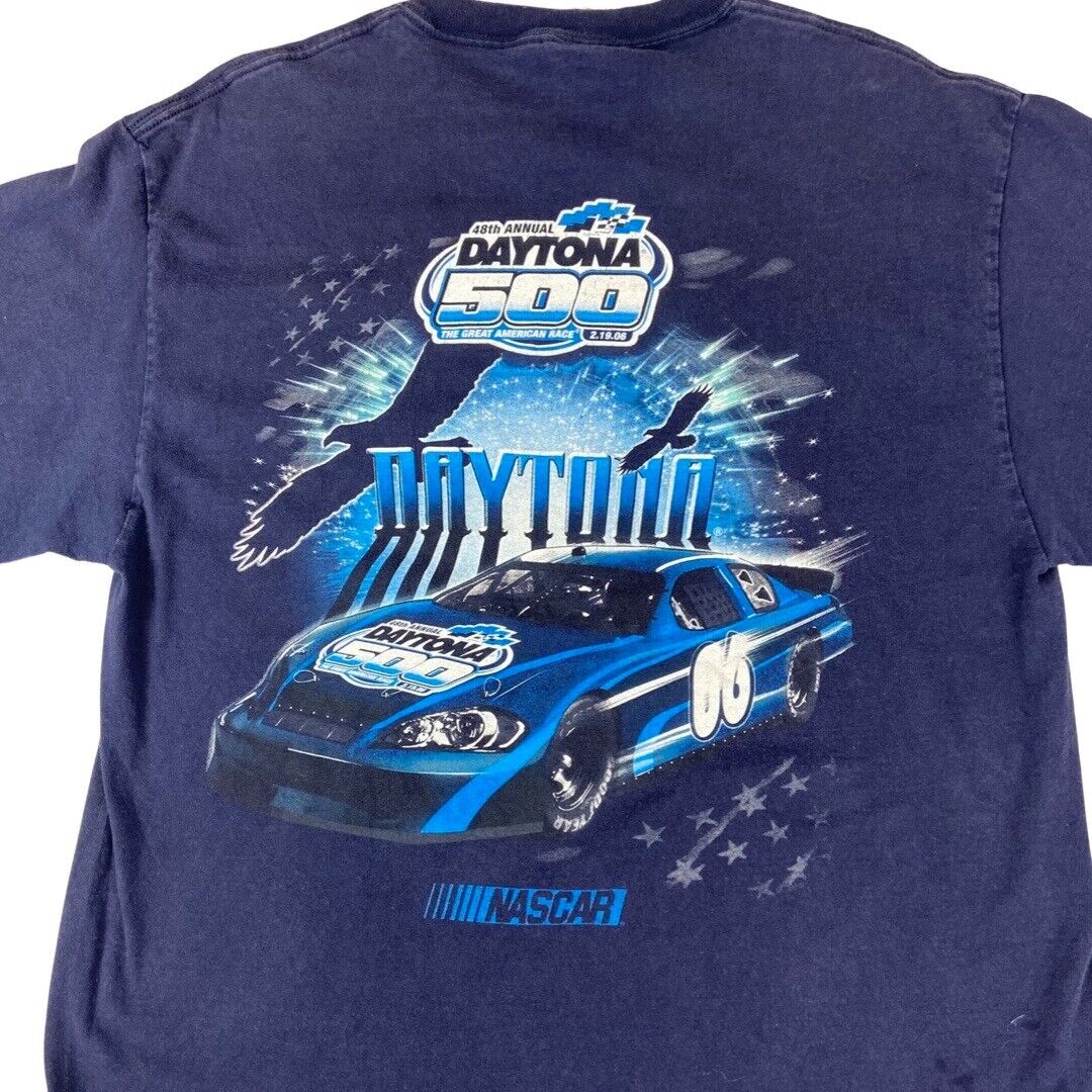 Y2k 2006 Navy Daytona 500 Nascar Double Sided Graphic T-Shirt Large