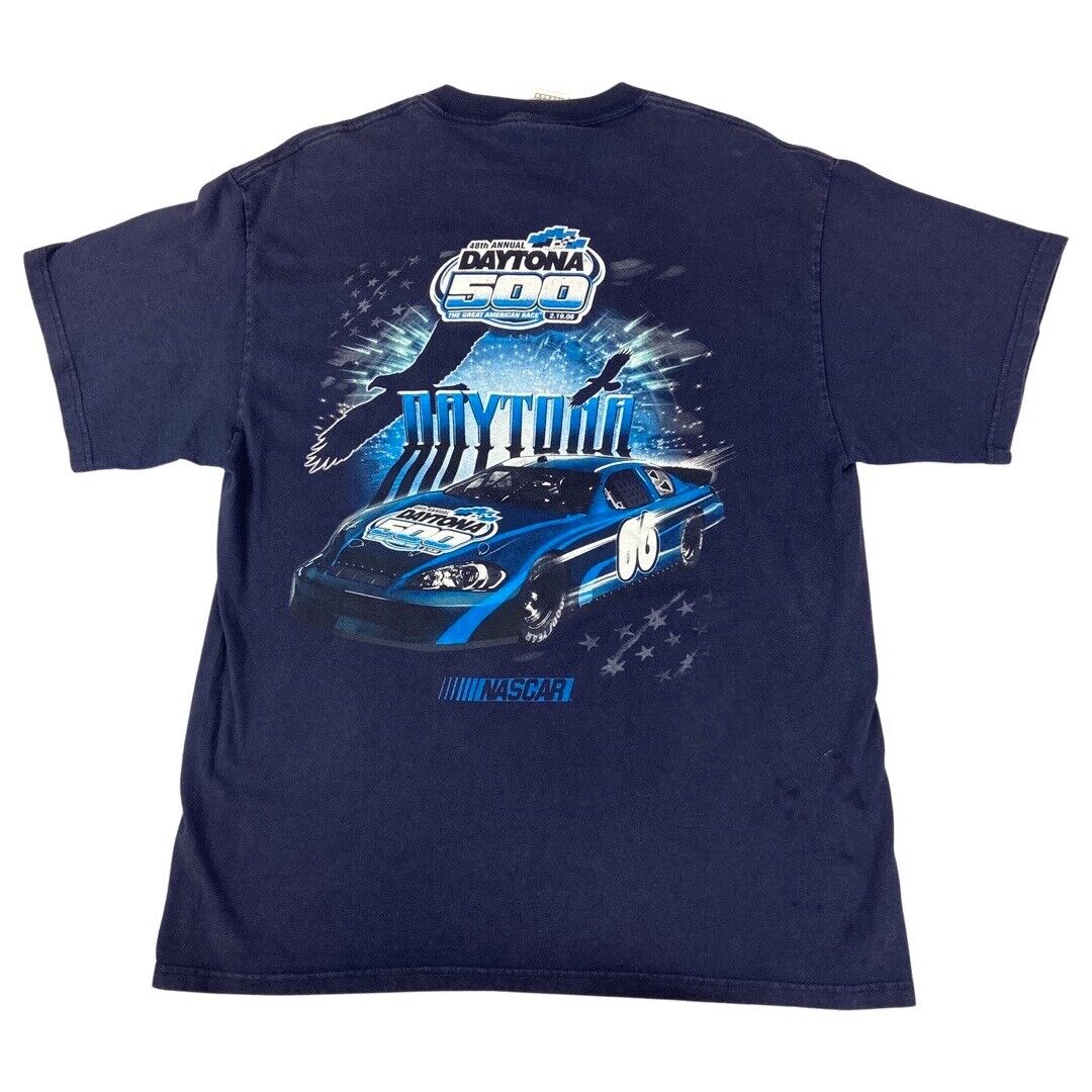 Y2k 2006 Navy Daytona 500 Nascar Double Sided Graphic T-Shirt Large