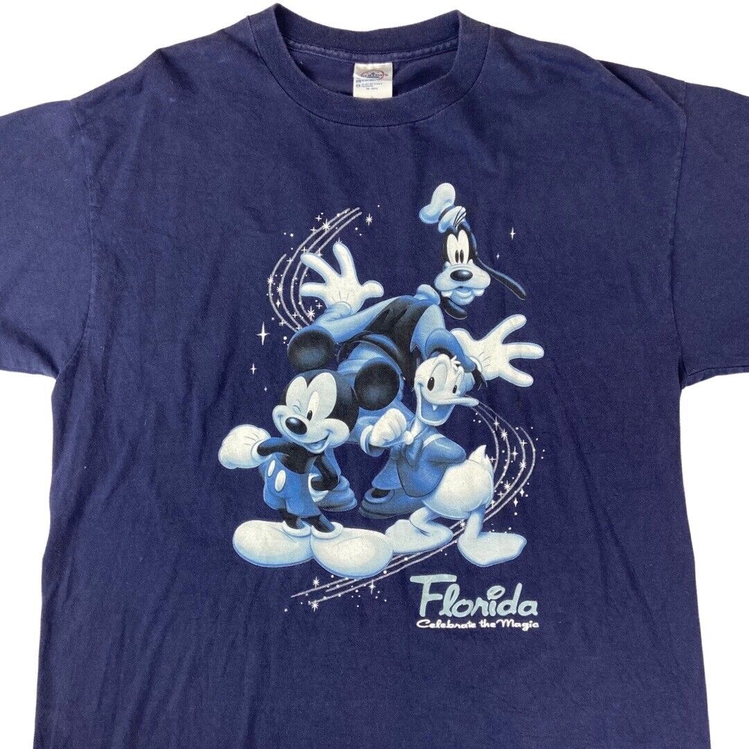 Vintage 90s Navy Disney World Florida Mickey Goofy Donald Graphic T-Shirt Large