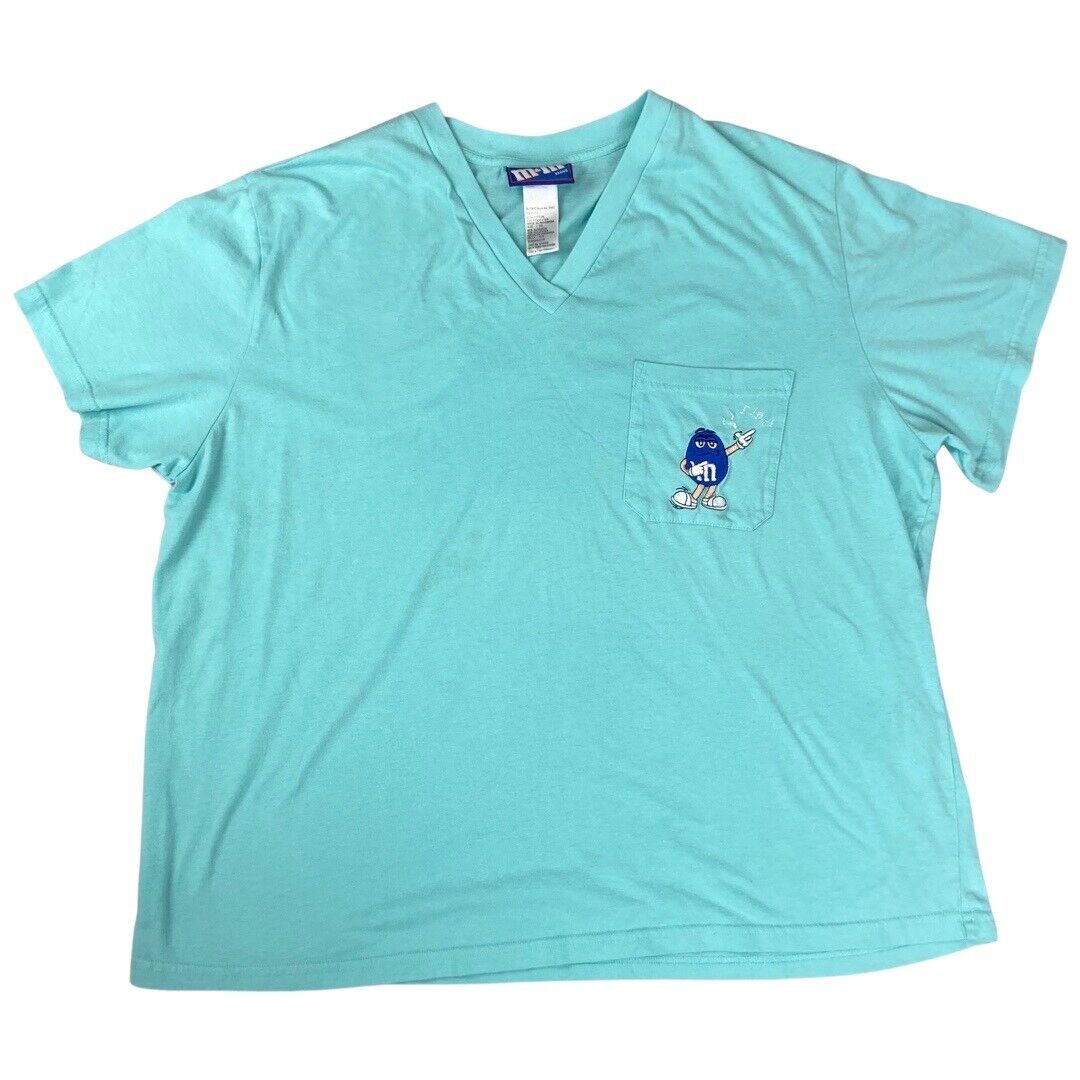 Vintage 2002 Teal Blue M&M's Embroidered Pocket Sleepwear T-Shirt XL