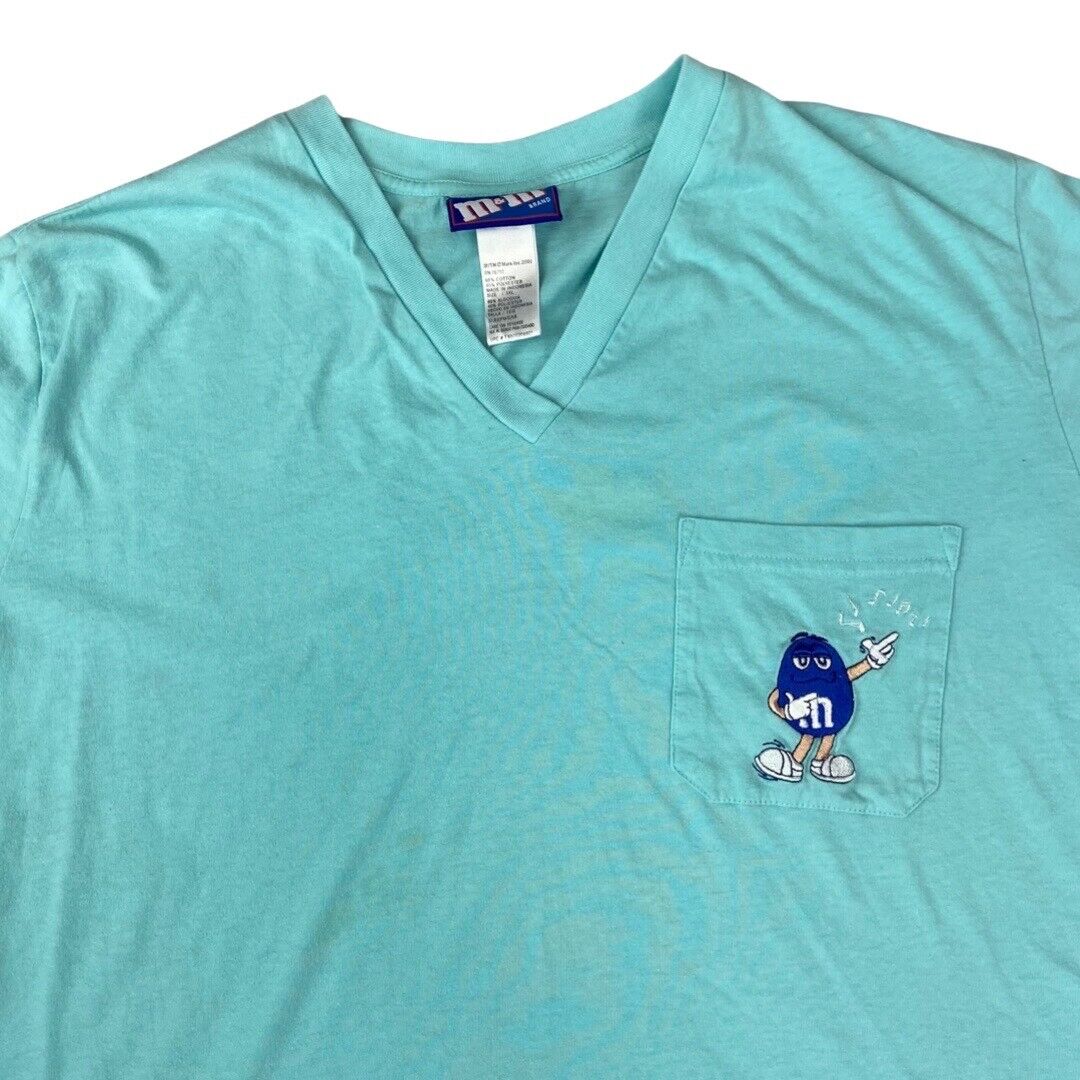 Vintage 2002 Teal Blue M&M's Embroidered Pocket Sleepwear T-Shirt XL